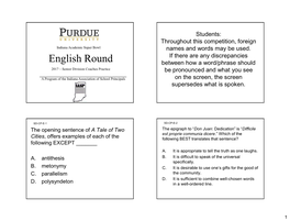 English Round Between How a Word/Phrase Should 2017 – Senior Division Coaches Practice Be Pronounced and What You See