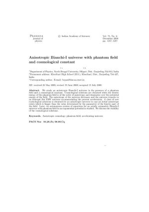 Anisotropic Bianchi-I Universe with Phantom Field and Cosmological