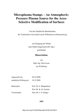 Microplasma Stamps – an Atmospheric- Pressure Plasma Source for the Area- Selective Modification of Surfaces