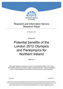Potential Benefits of the London 2012 Olympics and Paralympics for Northern Ireland