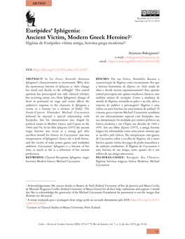 Euripides' Iphigenia: Ancient Victim, Modern Greek Heroine?