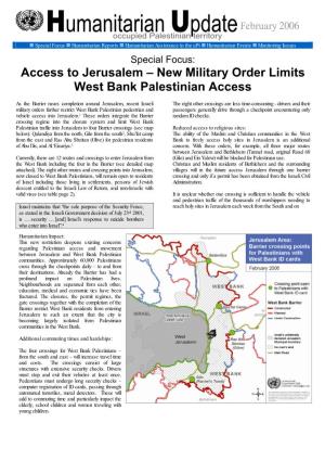 Access to Jerusalem – New Military Order Limits West Bank Palestinian Access