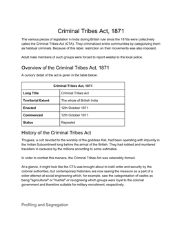 Criminal Tribes Act, 1871