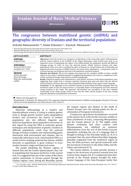 The Congruence Between Matrilineal Genetic (Mtdna) and Geographic Diversity of Iranians and the Territorial Populations