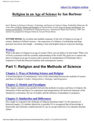 Religion in an Age of Science by Ian Barbour