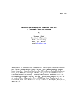 April 2012 the Interwar Housing Cycle in the Light of 2001-2011: A