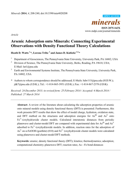 Arsenic Adsorption Onto Minerals: Connecting Experimental Observations with Density Functional Theory Calculations