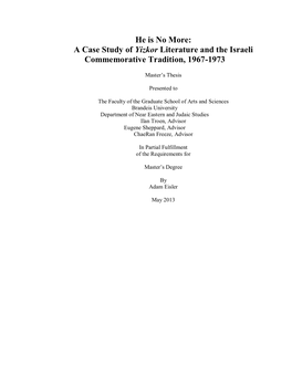 A Case Study of Yizkor Literature and the Israeli Commemorative Tradition, 1967-1973
