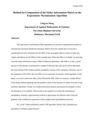 Method for Computation of the Fisher Information Matrix in the Expectation–Maximization Algorithm