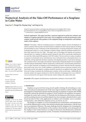 Numerical Analysis of the Take-Off Performance of a Seaplane in Calm Water