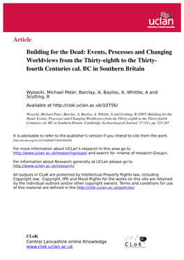 Events, Processes and Changing Worldviews from the Thirty-Eighth to the Thirty-Fourth Centuries Cal