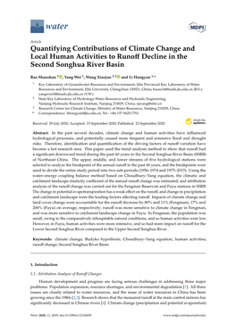 Quantifying Contributions of Climate Change and Local Human Activities to Runoﬀ Decline in the Second Songhua River Basin