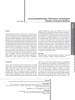 Structural Relationships, Distribution and Biological Activities of Stemona
