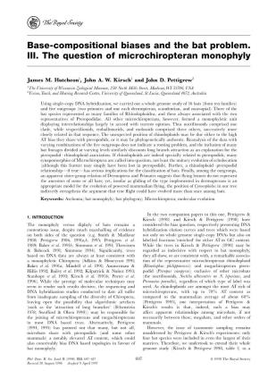 Base-Compositional Biases and the Bat Problem. III. the Question of Microchiropteran Monophyly