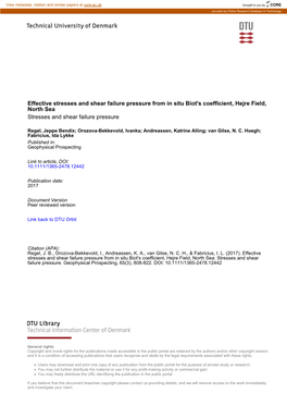 Effective Stresses and Shear Failure Pressure from in Situ Biot's Coefficient, Hejre Field, North Sea