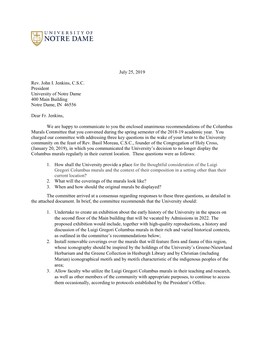 Committee's Cover Letter to Fr. Jenkins