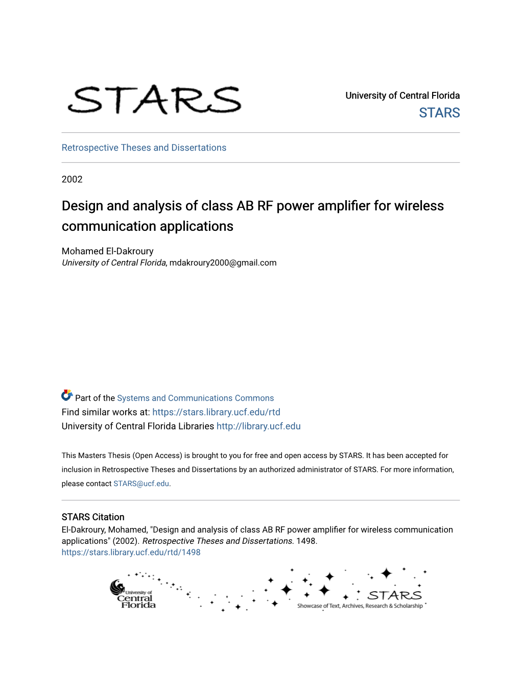 Design and Analysis of Class AB RF Power Amplifier for Wireless Communication Applications