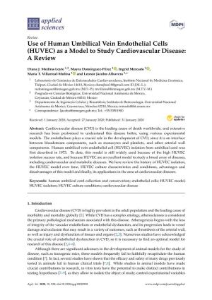 Use of Human Umbilical Vein Endothelial Cells (HUVEC) As a Model to Study Cardiovascular Disease: a Review