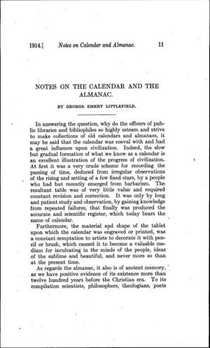 Notes on the Calendar and the Almanac