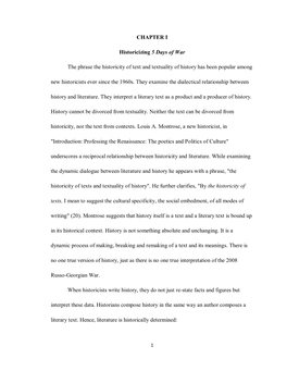 CHAPTER I Historicizing 5 Days of War the Phrase the Historicity Of