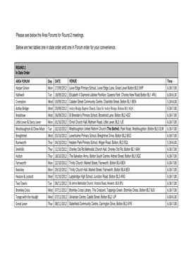 Please See Below the Area Forums for Round 2 Meetings. Below Are Two Tables One in Date Order and One in Forum Order for Your