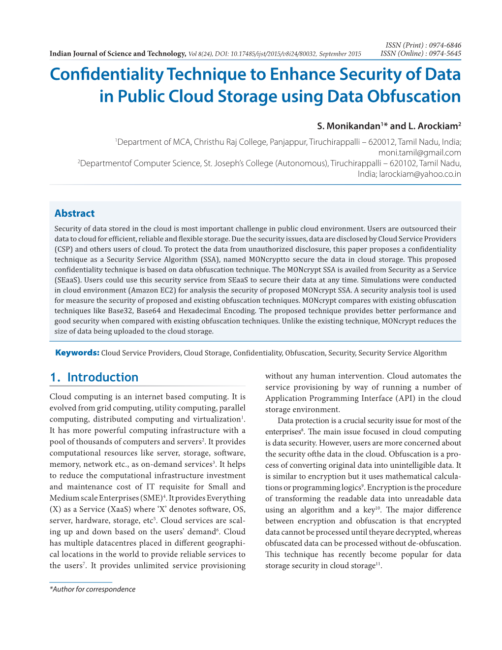 Confidentiality Technique to Enhance Security of Data in Public Cloud Storage Using Data Obfuscation