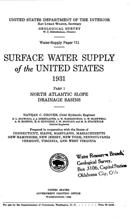 SURFACE WATER SUPPLY of the UNITED STATES 1931 PART L NORTH ATLANTIC SLOPE DRAINAGE BASINS