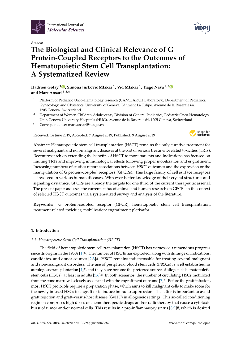 The Biological and Clinical Relevance of G Protein-Coupled Receptors to the Outcomes of Hematopoietic Stem Cell Transplantation: a Systematized Review