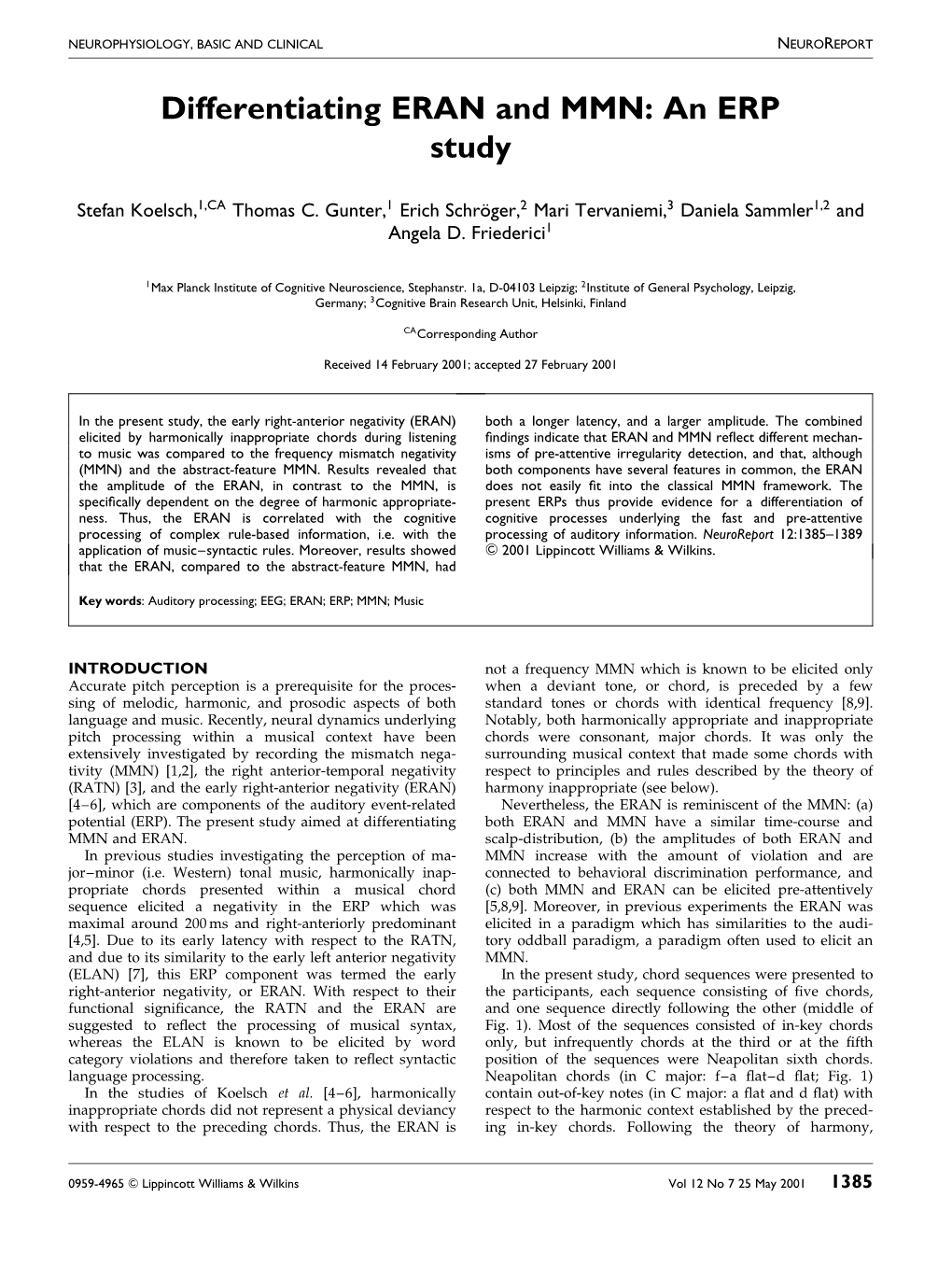 Differentiating ERAN and MMN: an ERP Study