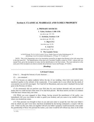 Section 6. CLASSICAL MARRIAGE and FAMILY PROPERTY