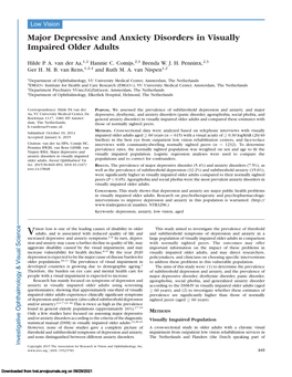 Major Depressive and Anxiety Disorders in Visually Impaired Older Adults