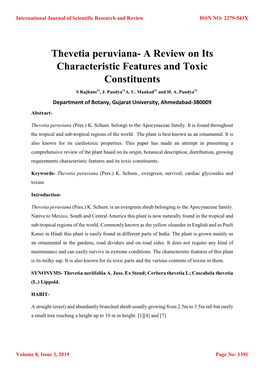 Thevetia Peruviana- a Review on Its Characteristic Features and Toxic Constituents S Rajhans#1, J