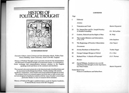 History of Political Thought Seeks to Provide a Forum for the Interpretation and Discussion of Political Thought in Its Historical Context