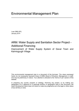 Water Supply and Sanitation Sector Project - Additional Financing Improvement of Water Supply System of Gavar Town and Karmirgyugh Village