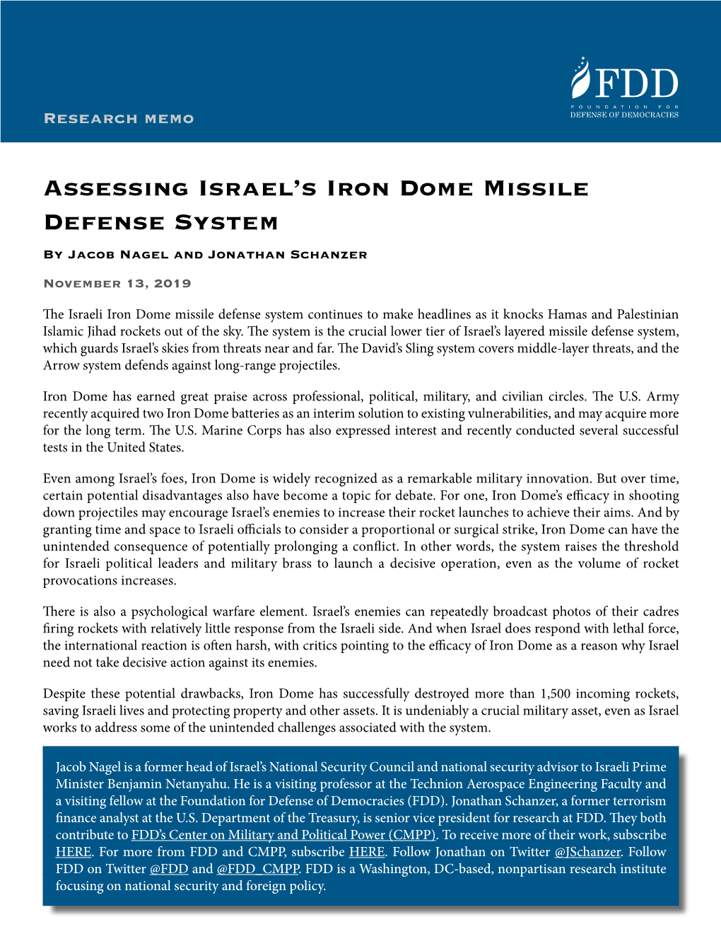 Assessing Israel's Iron Dome Missile Defense System