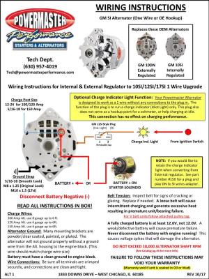 WIRING INSTRUCTIONS GM SI Alternator (One Wire Or OE Hookup)