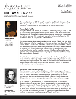 PROGRAM NOTES on Air Downtown Dubuque WILLIAM INTRILIGATOR, Music Director & Conductor