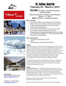 St. Anton, Austria February 22 – March 2, 2019