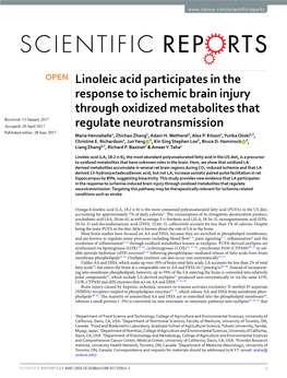 Linoleic Acid Participates in the Response to Ischemic Brain Injury
