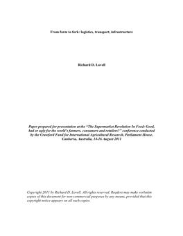 Logistics, Transport, Infrastructure Richard D. Lovell Charoen Pokphand Foods Public Company Ltd Abstract