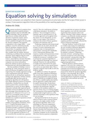 Quantum Algorithms: Equation Solving by Simulation