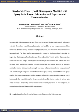 Starch-Jute Fiber Hybrid Biocomposite Modified with Epoxy Resin Layer: Fabrication and Experimental Characterization