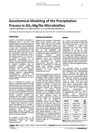 Geochemical Modeling of the Precipitation Process in SO4-Mg/Na Microbialites / ÓSCAR CABESTRERO (1*), PABLO DEL BUEY (1), M