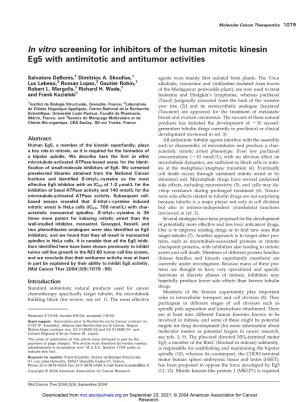 In Vitro Screening for Inhibitors of the Human Mitotic Kinesin Eg5 with Antimitotic and Antitumor Activities