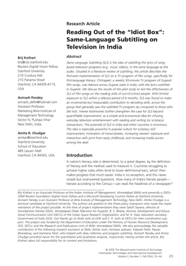 Same-Language Subtitling on Television in India