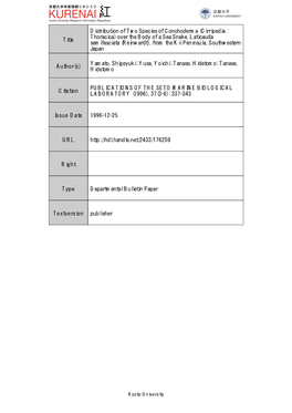 (Cirripedia : Thoracica) Over the Body of a Sea Snake, Laticauda Title Semifasciata (Reinwardt), from the Kii Peninsula, Southwestern Japan