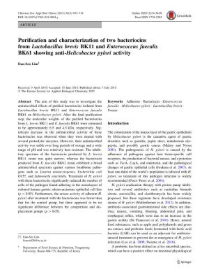 Purification and Characterization of Two Bacteriocins from Lactobacillus