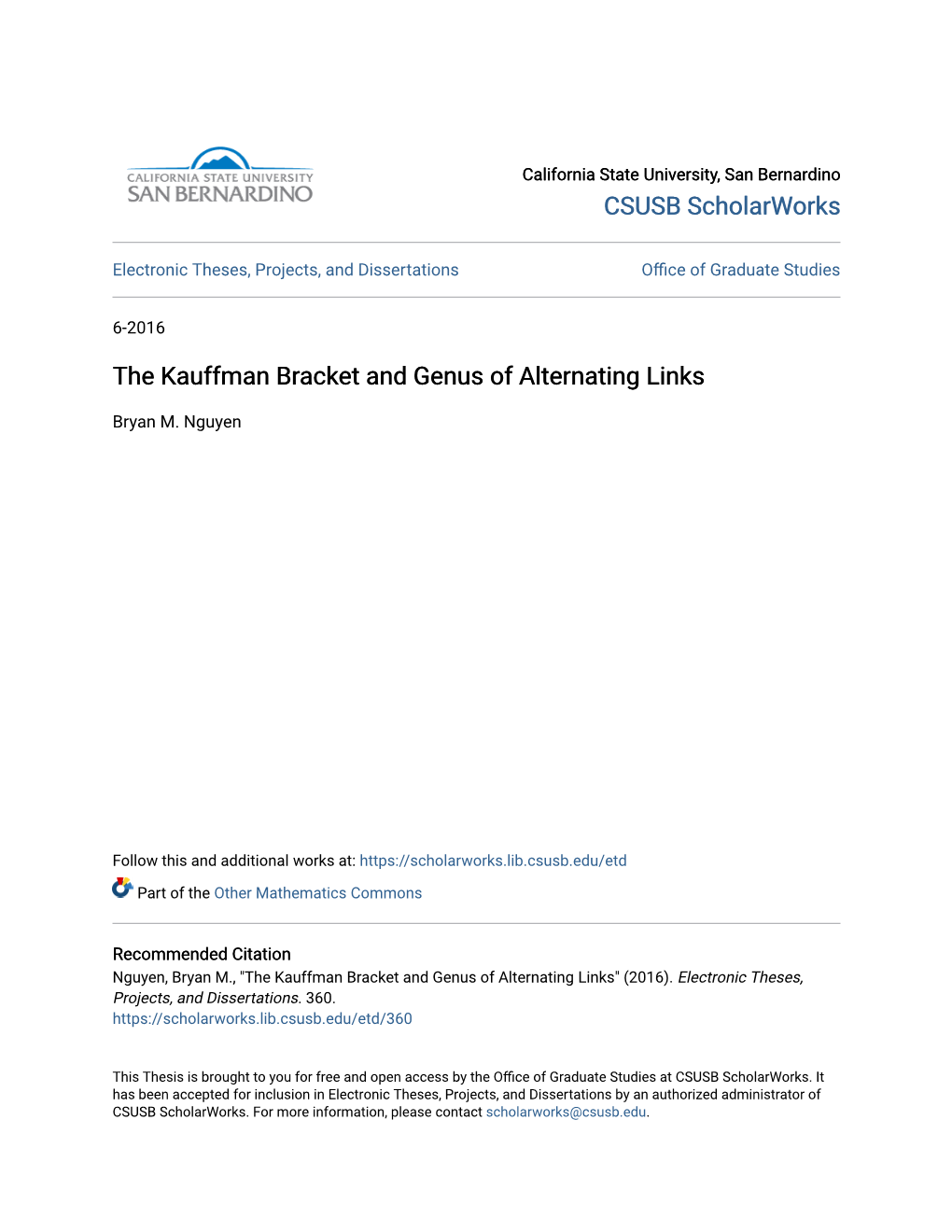 The Kauffman Bracket and Genus of Alternating Links