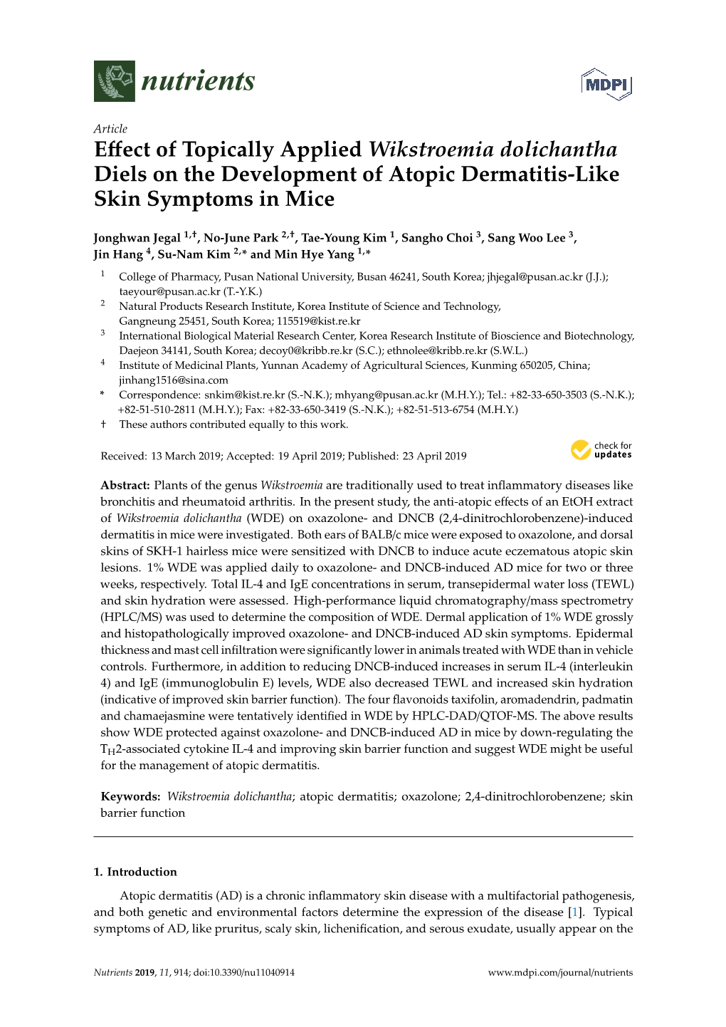 Effect of Topically Applied Wikstroemia Dolichantha Diels On