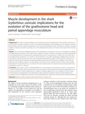 Muscle Development in the Shark Scyliorhinus Canicula: Implications for the Evolution of the Gnathostome Head and Paired Appendage Musculature Janine M